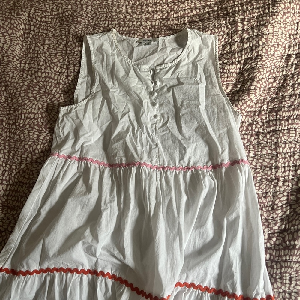 Madewell White Sleeveless Dress with Red, orange, pink Accents - Picture 4 of 5